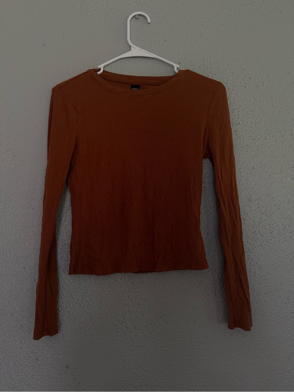 SHEIN Long Sleeve Ribbed Top - Rust Brown